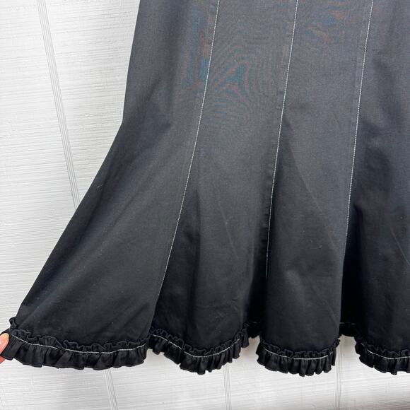 Ruth Anthropologie Black Strapless A-line Dress White Stitching Ruffle Hem 4 Y2K - Picture 3 of 9